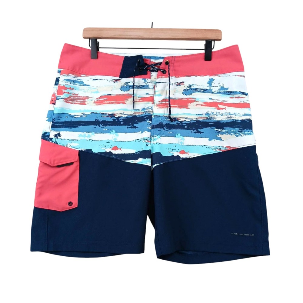 Columbia PFG Hybrid Board Shorts Mens 34x9" Colorblock Drawstring Omni-Shield‎